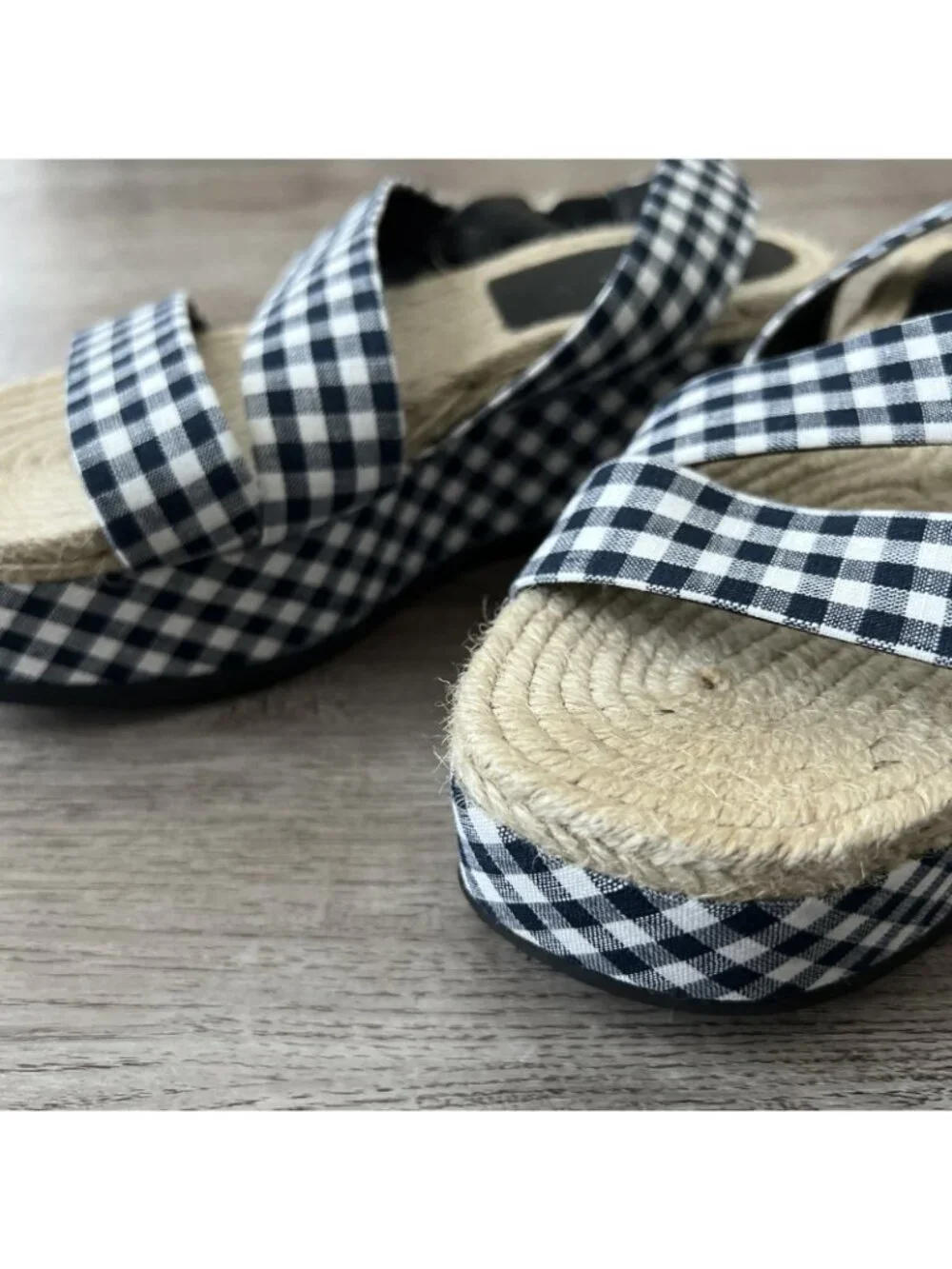Rag‎ & Bone Megan Gingham Canvas Platform Sandal Navy White Womens 7 EU 37 New